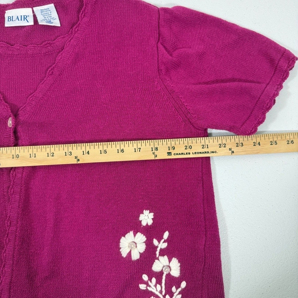 Blair Women's Magenta Purple Embroidered Floral Twin Set Cardigan Tank Large - Picture 4 of 10